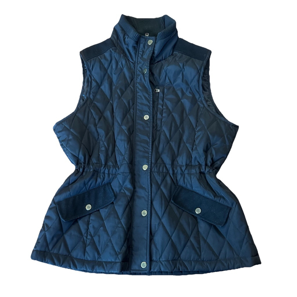 Lauren Ralph Lauren Diamond Quilted Vest Size:L Black Pockets Full Zip Women